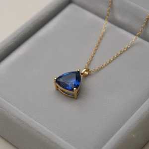 Trillion Cut Blue Sapphire Pendant 925 Sterling <b>Silver</b> 14K Gold Plated Dainty Pendant September Birthstone Jewelry - Product Image 1