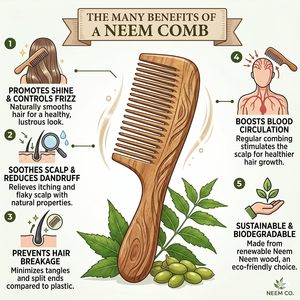 Peigne à cheveux en bois de Neem biologique, peigne en bois naturel pour les soins des cheveux, anti-pelliculaire, massage du cuir chevelu, peigne démêlant, fait à la main, ayurvédique - Product Image 2