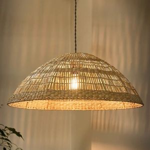 Abat-jour en jonc de mer naturel tissé à la main avec pompons, luminaire suspendu en forme de dôme pour la maison, les cafés, les restaurants et la décoration intérieure commerciale - Product Image 1