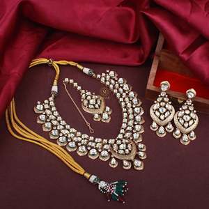 Atishi Kundan Polki Bridal Necklace <b>Set</b>-Classic Platinum Gold <b>Pearl</b> Diamond <b>Jewelry</b> for Wedding Party Gift - Product Image 3