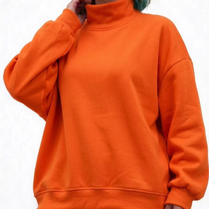 Custom Embroidered Streetwear Soft Cotton Mockneck Crewneck <b>Pullover</b> Sweater <b>Jumper</b> Fleece Oversized Women Mock Neck Sweatshirt - Product Image 4