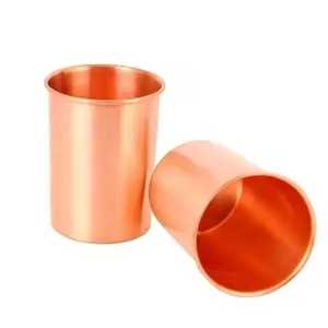 Lot de 2 gobelets à boire en cuivre pur, finition lisse et brillante, verres à eau, vaisselle ayurvédique, fournisseur en gros - Product Image 3