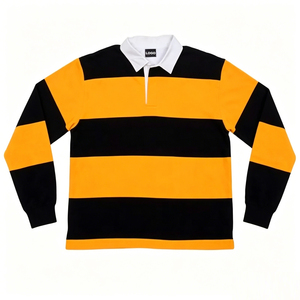 Chemise en jersey de coton respirant à manches longues pour homme, tricotée, décontractée, bordeaux et blanc, coupe ample, style rugby, boutonnée - Product Image 1