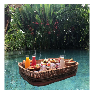 Bandeja Flotante de Ratán Natural con Tejido Suave, Ideal para Servir Junto a la Piscina y Decoración de Interiores de Spa - Product Image 1