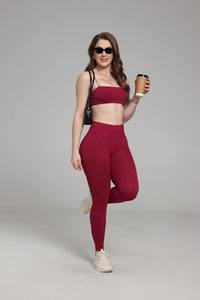 Vêtements de sport pour femmes OEM - Ensemble sexy de soutien-gorge de sport à col rond et pantalon long à taille élastique, extensible dans quatre directions, séchage rapide, pour le yoga - Product Image 6