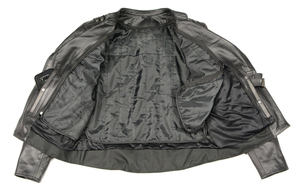 Blouson de motard en cuir véritable noir pour homme avec fermeture éclair asymétrique, détails cloutés aux épaules, col à revers et multiples détails - Product Image 2