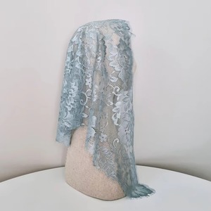 Élégante mantille française bleu clair romantique classique pour femme, 110 cm, dentelle florale, qualité supérieure coréenne, idéale pour la messe à la chapelle. - Product Image 3