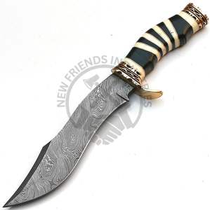 Nouveauté : Couteau de chasse à lame fixe en acier Damas fait main, manche en bois avec étui, couteau de survie pour la randonnée, couteau tactique Bowie - Product Image 1