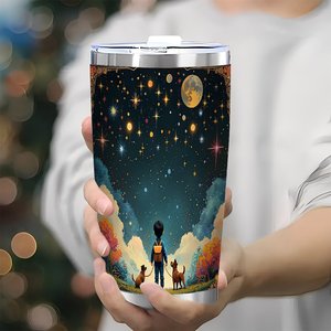 Stainless Steel Tumbler 20oz Vacuum Insulated Double Wall With Starry Night Art Design For <b>Coffee</b> Travel Use - Product Image 3