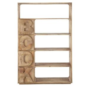 Wood <b>Bookcase</b> Carved Book Letters 4-Shelf Freestanding <b>Rustic</b> Modern Eco-Friendly Durable Storage Cabinet Home Office Living - Product Image 3