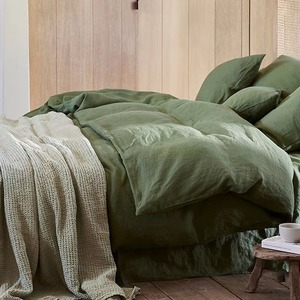 Drap plat en lin respirant, uni, vert foncé, pour toutes les saisons, literie pour la maison, ensembles de literie - Product Image 5
