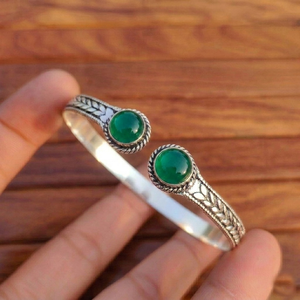 Bulk Natural Green Onyx <b>Cuff</b> Bangles <b>Silver</b>/Gold Plated Brass Gemstone Open <b>Bracelets</b> OEM Jewelry Gift Unisex - Product Image 4