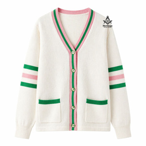Cárdigan Acrílico Transpirable HMR Custom Alpha Kapa Alpha para Mujer, Invierno, Verde, Rosa, Blanco, Mangas Medias, Botones - Product Image 1
