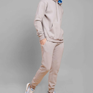 Ensemble de survêtement beige personnalisé pour homme, sweat-shirt en molleton de coton et pantalon de jogging, vêtements de sport décontractés pour l'automne et l'hiver - Product Image 5