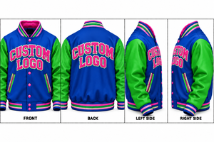 Custom Embroidery Winter Windproof Varsity <b>Jacket</b> <b>Men</b> Blue Green Pink <b>Letter</b> Logo Front Stand Collar Regular Fit Sporty Style - Product Image 5