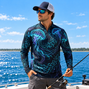 Haut de pêche léger en polyester personnalisé pour homme avec fermeture éclair, protection UV, idéal pour les magasins d'articles de sport - Product Image 4
