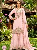 Ensemble Salwar Kameez en coton rose clair brodé à séchage rapide pour femmes, tenue traditionnelle indienne pakistanaise avec dupatta pour mariage et fête