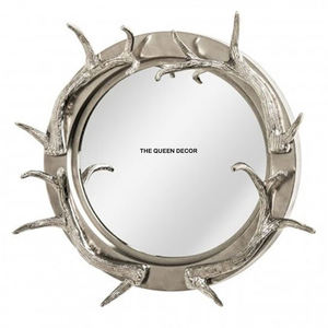 Miroir mural rond en aluminium de style contemporain, design élégant, plaqué argent, texture en relief - Product Image 3