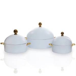 Juego de Cazuelas Modernas de Metal Blanco con Asas Doradas, Tapa Esférica, Olla para Calentar Comida, Plato para Servir Buffet - Product Image 1
