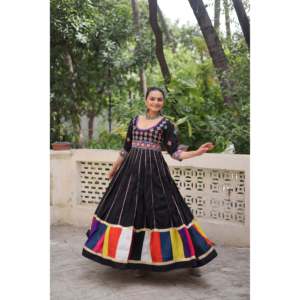 Navratri Roman Multicolored Embroidered Satin Evening Gown - Product Image 5