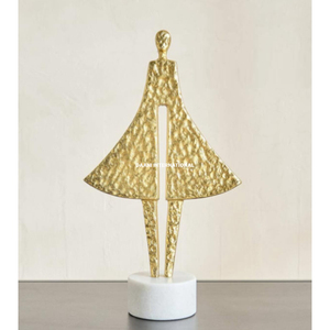 Escultura Metálica de Personas Sentadas en Color Oro Champán sobre Base de Madera, Figura Humana Abstracta Contemporánea, Decoración para el Hogar, Arte de Mesa - Product Image 2