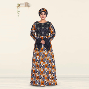 Robe longue kaftan imprimée en rayonne avec broderie de diamants Swarovski, style islamique modeste, manches longues, tenue de mode pour femme, style Dubaï arabe - Product Image 3