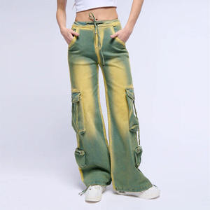 Pantalones Cargo Tie Dye para Mujer, Cintura Alta, Corte Holgado, Cierre con Cordón, Largos, Estilo Casual, Verano, Verde Amarillo, Pantalones de Lona - Product Image 3