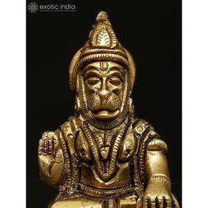 Fait à la main 3 pouces Lord Hanuman Statue en laiton petit article de bénédiction fabriqué en Inde Sculpture oeuvre - Product Image 3