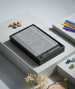 Aurelux Premium Grey PU Velvet Diary Ballpoint Pen Gift <b>Set</b> Case Bound Foiling Embossing 192 Pages Professional Corporate - Product Image 4