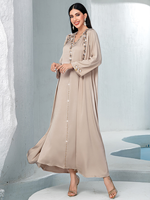 Abaya en satin soyeux de luxe AN12450 avec détails en diamants cousus à la main, ensemble 2 pièces, robe intérieure et extérieure pour femmes, tenue de soirée élégante