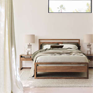Modern Solid Wood <b>Bed</b> <b>Frame</b> with Headboard – Minimalist <b>Platform</b> <b>Bed</b> for Bedroom Furniture - Product Image 1