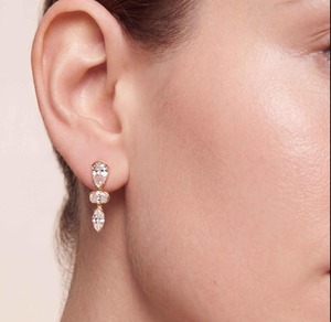 Boucles d'oreilles pendantes en or rose 9 carats avec diamants de laboratoire taille poire, ovale et marquise, 4,08 CTW, sertis clos, éblouissantes - Product Image 5