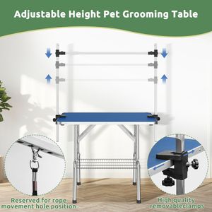 Mesa de Peluquería Canina Plegable de 36 Pulgadas con Brazo Ajustable, Superficie Antideslizante y Bandeja de Almacenamiento de Malla para Uso Doméstico - Product Image 4