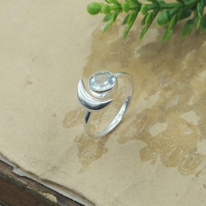 Blue Topaz 925 Sterling Silver <b>Moon</b> <b>Ring</b> Handmade Celestial Design Adjustable Women Gift Minimalist Gemstone Jewelry for Women - Product Image 6