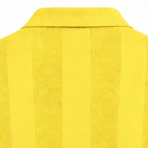 Pull Polo Tricoté à Manches Longues pour Homme Jaune Bébé, Motif Rayures Verticales Texturées, Poignets Côtelés, Mode Décontractée Premium - Product Image 4