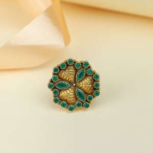 Premium 925 Sterling <b>Silver</b> Gold Plated <b>Emerald</b> Cut Stone <b>Ring</b> for Women, Antique Adjustable Party Jewelry - Product Image 2