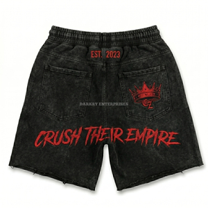 Ensemble streetwear homme délavé à l'acide personnalisé, T-shirt oversize et short à motif crâne couronné, style punk gothique, vente en gros pour revendeurs - Product Image 5