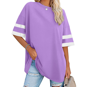 T-shirts Oversize Femme 2026 de Haute Qualité 100% Coton Coupe Ample Col Rond Manches Courtes pour l'Été Décontracté avec Broderie Logo - Product Image 1