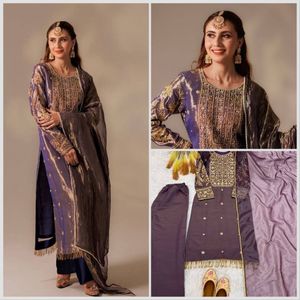 Heavy Roman Shimar Top <b>Pant</b> Dupatta Set with Beads Embroidery <b>Sequins</b> Work and Lace Border Designer Ethnic Wear - Product Image 3