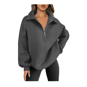 Sudadera extragrande de mujer con media cremallera, informal, de forro polar, holgada, con cremallera de cuarto, de manga larga - Product Image 4