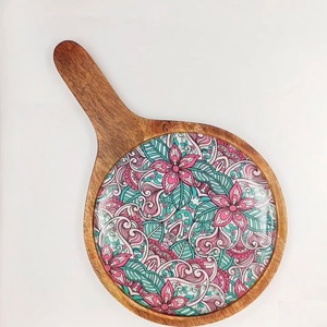 Plateau rond en bois d'acacia pour steak, pizza, sushi, fromage, avec impression émaillée, plateau de service pour dîner au meilleur prix - Product Image 4
