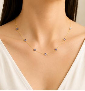 สร้อยคอทรงกลมประดับแทนซาไนต์สีม่วงน้ำเงินธรรมชาติในตัวเรือนทองคำแท้ 18K สีเหลือง – พลอยทรงกลมเจียระไนแบบมรกต - Product Image 4
