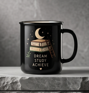 Glossy <b>Black</b> Iron Enamel Mug Dream Study Achieve Books Moon Print Metal Coffee <b>Cup</b> Wholesale Direct Factory Partner Market Hub - Product Image 4