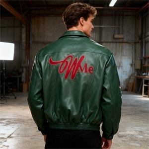 Veste en cuir pour homme personnalisée, brodée en 3D, style motard vintage, veste bomber zippée en cuir PU pour homme - Product Image 4