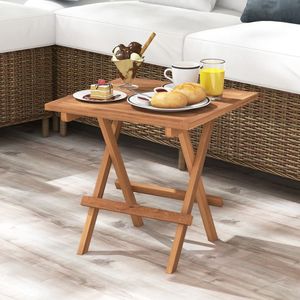 Tavolo Pieghevole Quadrato in Legno di Teak con Piano a Doghe, Portatile per Picnic e Uso Esterno - Product Image 6
