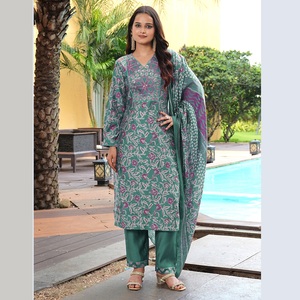 Nuevo Conjunto de Kurti Verde Elegante para Mujer, Manga Larga, Algodón y Seda, Completamente Cosido, para Ocasiones Formales y Festivas - Product Image 1