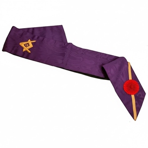 Banda Morada de Maestro Masón. Roseta de Compás y Regla Cuadrada. Rito de Memphis-Misraim de seda natural (ORUMM) con bordado a mano, azul. - Product Image 6