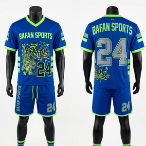 Ensemble de maillot de football personnalisé 180 GSM Dri Fit avec imprimé latéral bleu et blanc pour homme - Product Image 3