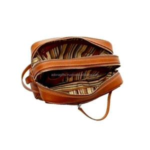 Hecho a mano nuevo estilo moda señoras venta al por mayor cosmético marrón bolsa portátil con personalización de logotipo propio - Product Image 2