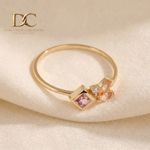 Nouvelle bague de luxe en or massif 9K de créateur avec diamant de laboratoire, morganite et saphir Padparadscha, bijoux de mariage et de fête pour femme - Product Image 6